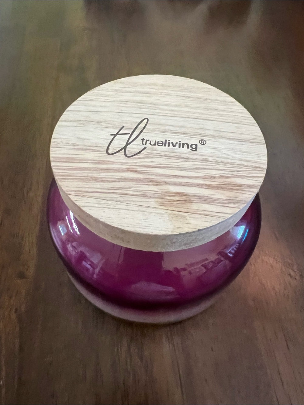 Trueliving Purple Glass Jar Candle with Natural Wood Lid
